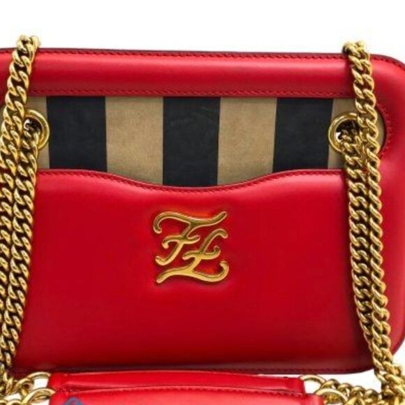 Fendi RARE Red Leather Karligraphy Chain Strap Shoulder Bag with COA - Picture 1 of 16